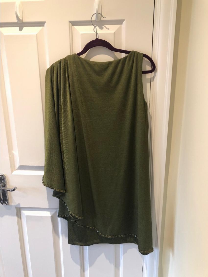 Mikael Aghal One Shoulder Khaki Dress