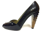 MIU MIU Black Python and Patent Leather Pumps with Swarovski Heels