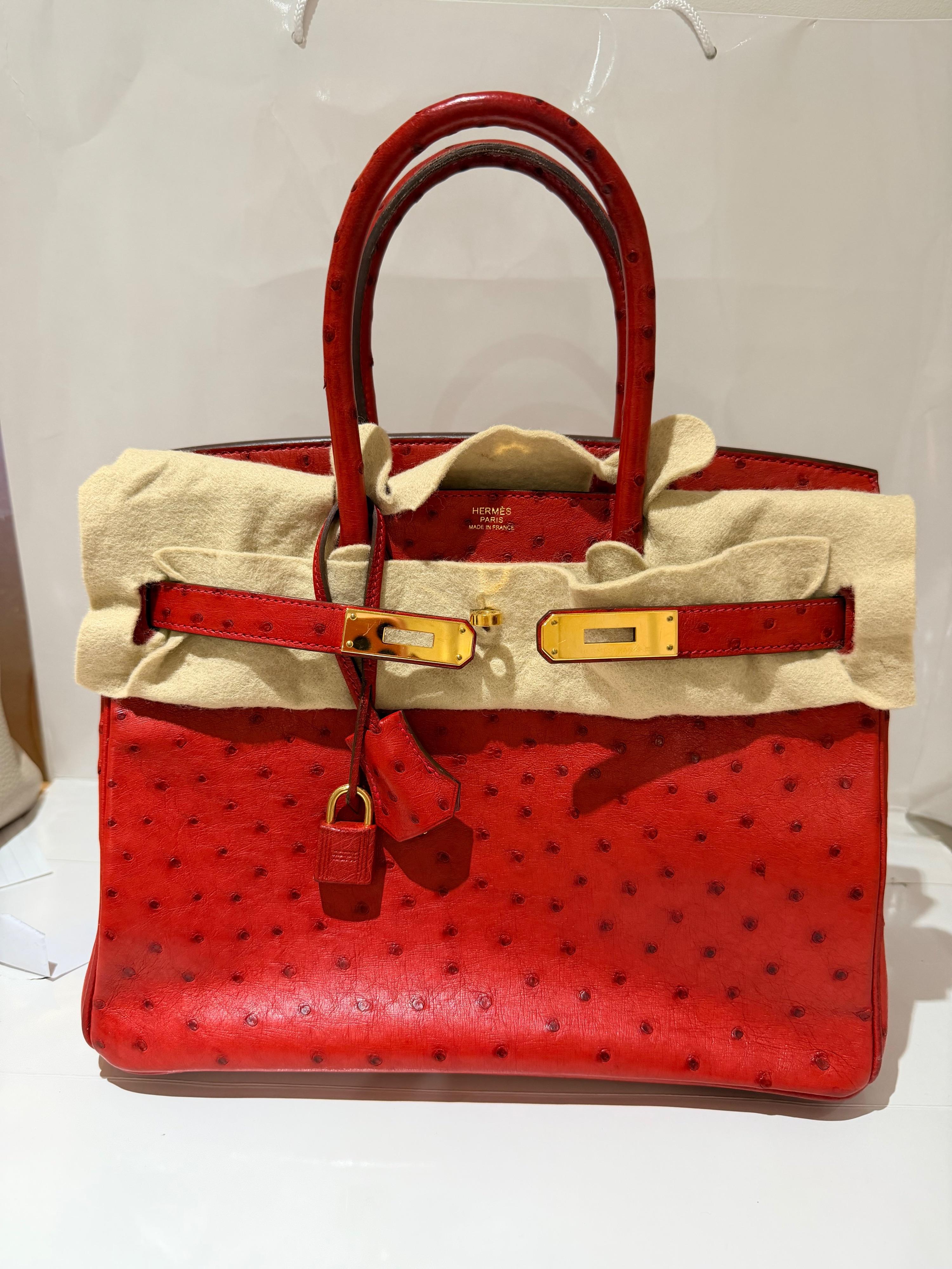 Hermes  Red Ostrich Birkin 30