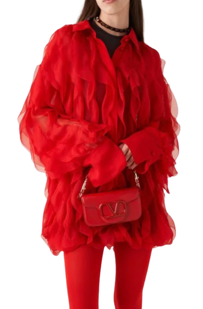 Valentino Red Ruffled Chiffon Mini Dress
