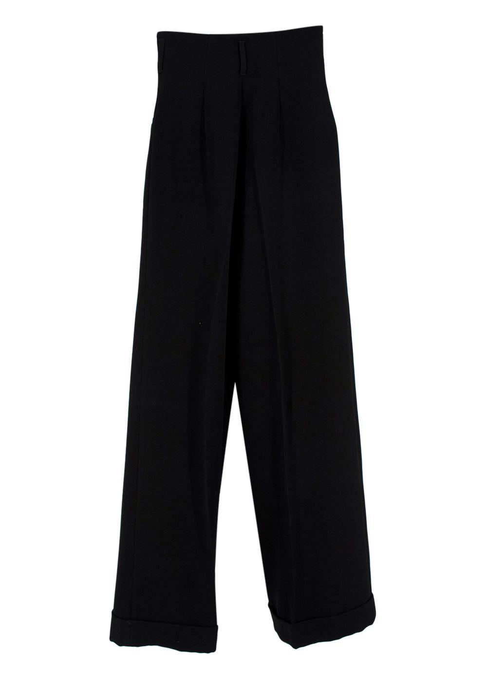Racil Black High Rise Double Button Wide Leg Trousers