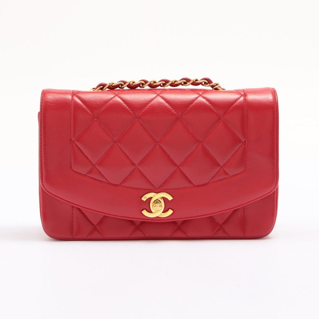 Red Lambskin Quilted Diana Flap Bag