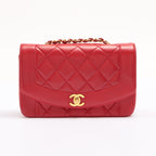 Red Lambskin Quilted Diana Flap Bag