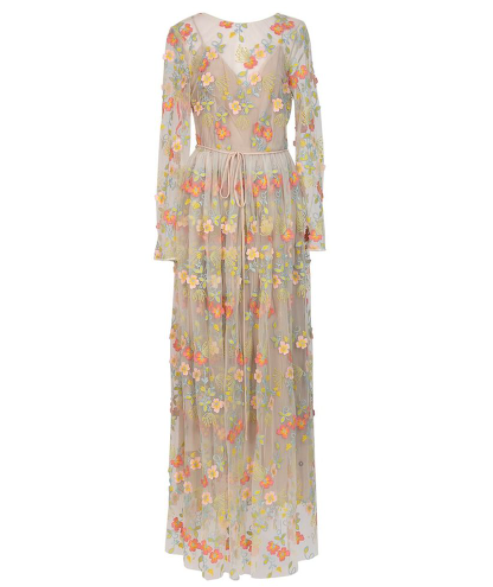 Monique Lhuillier 3D Floral Embroidered Dress