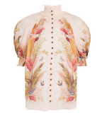 Zimmermann Ascension Billow Floral-Printed Ramie Blouse