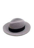 Maison Michel Paris Grey Fedora Hat With Black Ribbon Detail
