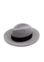 Maison Michel Paris Grey Fedora Hat With Black Ribbon Detail