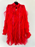 Valentino Red Ruffled Chiffon Mini Dress