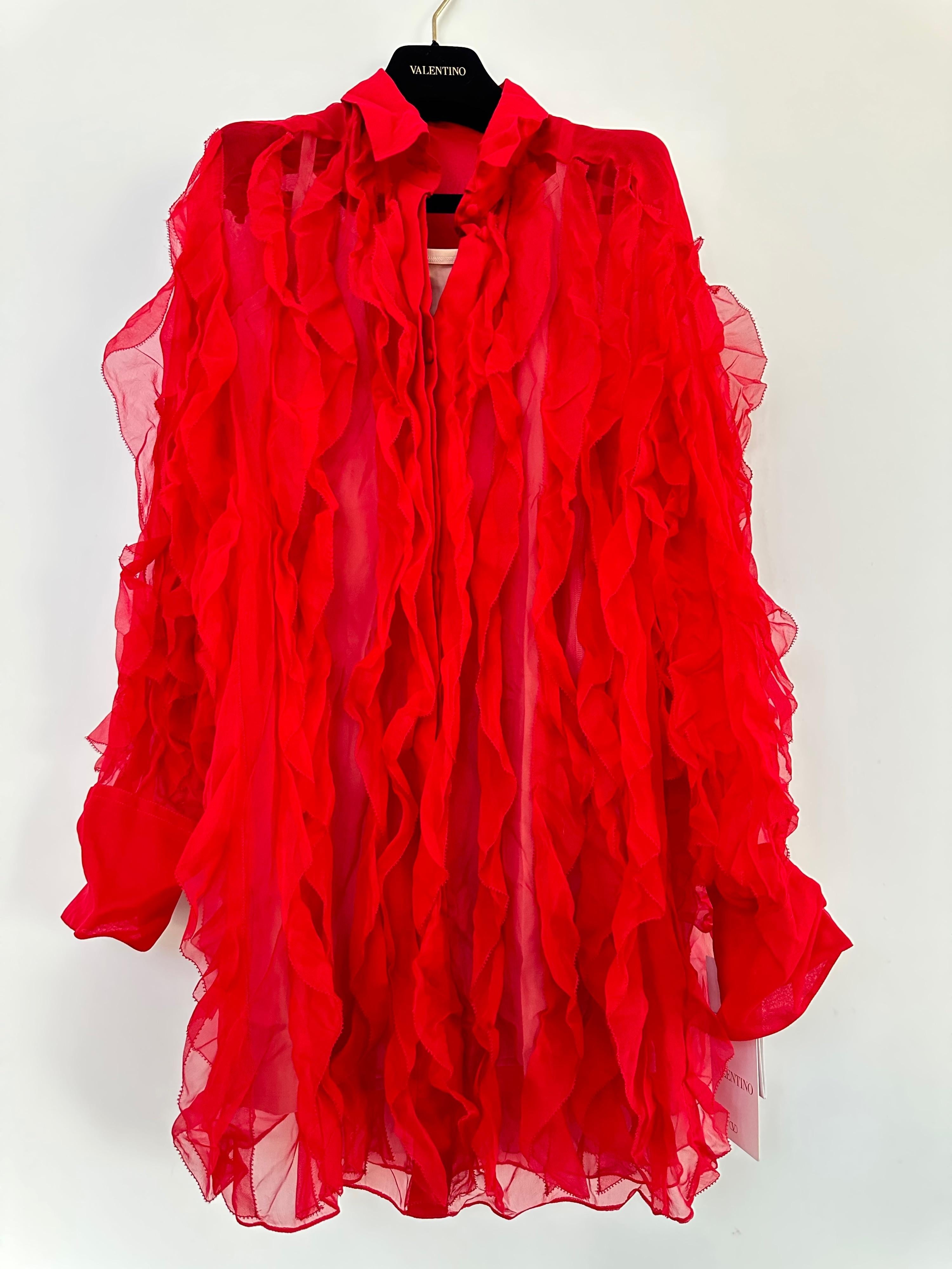 Valentino Red Ruffled Chiffon Mini Dress