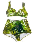 Green Palm-Leaf Print Bikini Set