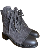 Chanel Grey Suede and Leather Combat Boots