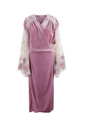 Elegant Embroidery Pink Velvet Wrap Kaftan