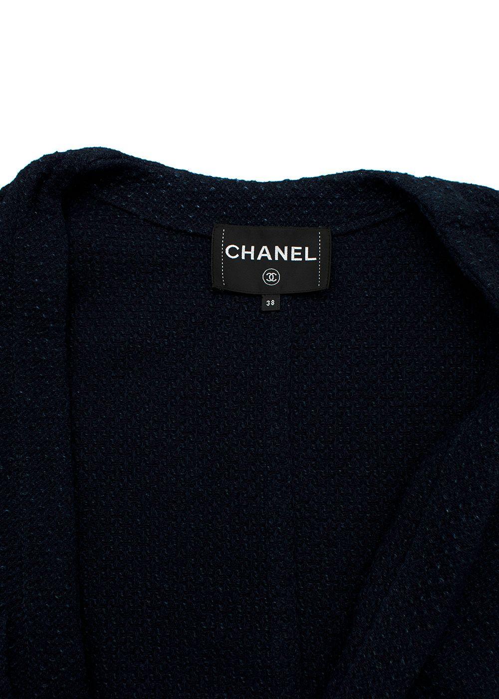 Chanel Navy Cotton Tie Front Cardigan