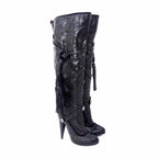 GALLIANO Black Python Leather Thigh High Boots