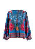 Farm Rio Blue Printed Lace Detail Blouse