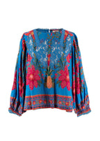 Farm Rio Blue Printed Lace Detail Blouse