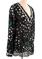 See By Chloe Black Polka Dot Linen blend Sheer Blouse