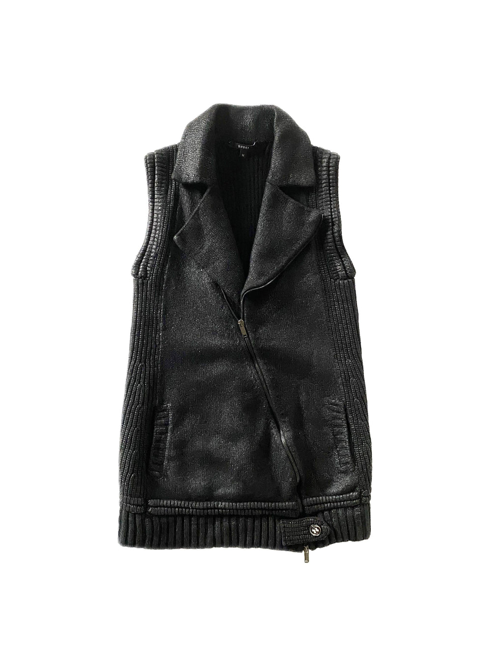 Gucci Black Metallic Knitted Biker Gilet