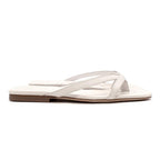 By Far Deni White Leather Flat Sandals