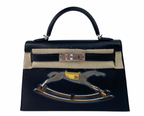 20 cm Sellier Veau Tadelakt Noir Kelly With Palladium Hardware
