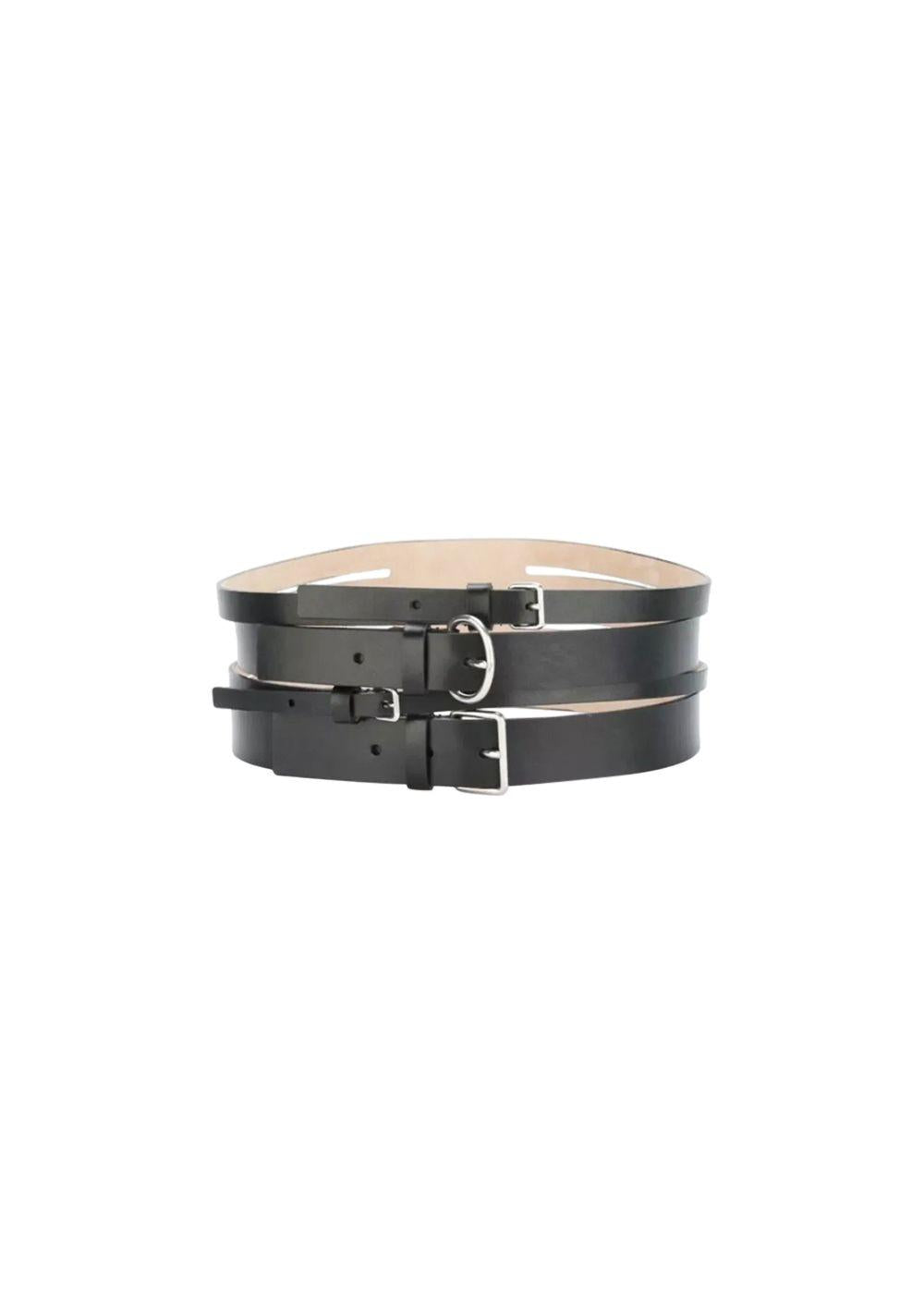 black leather multi-buckle waist belt 70