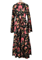 Elegant Embroidery Black Floral Embroidered Kaftan Dress