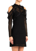 black lace embroidery cold-shoulder dress