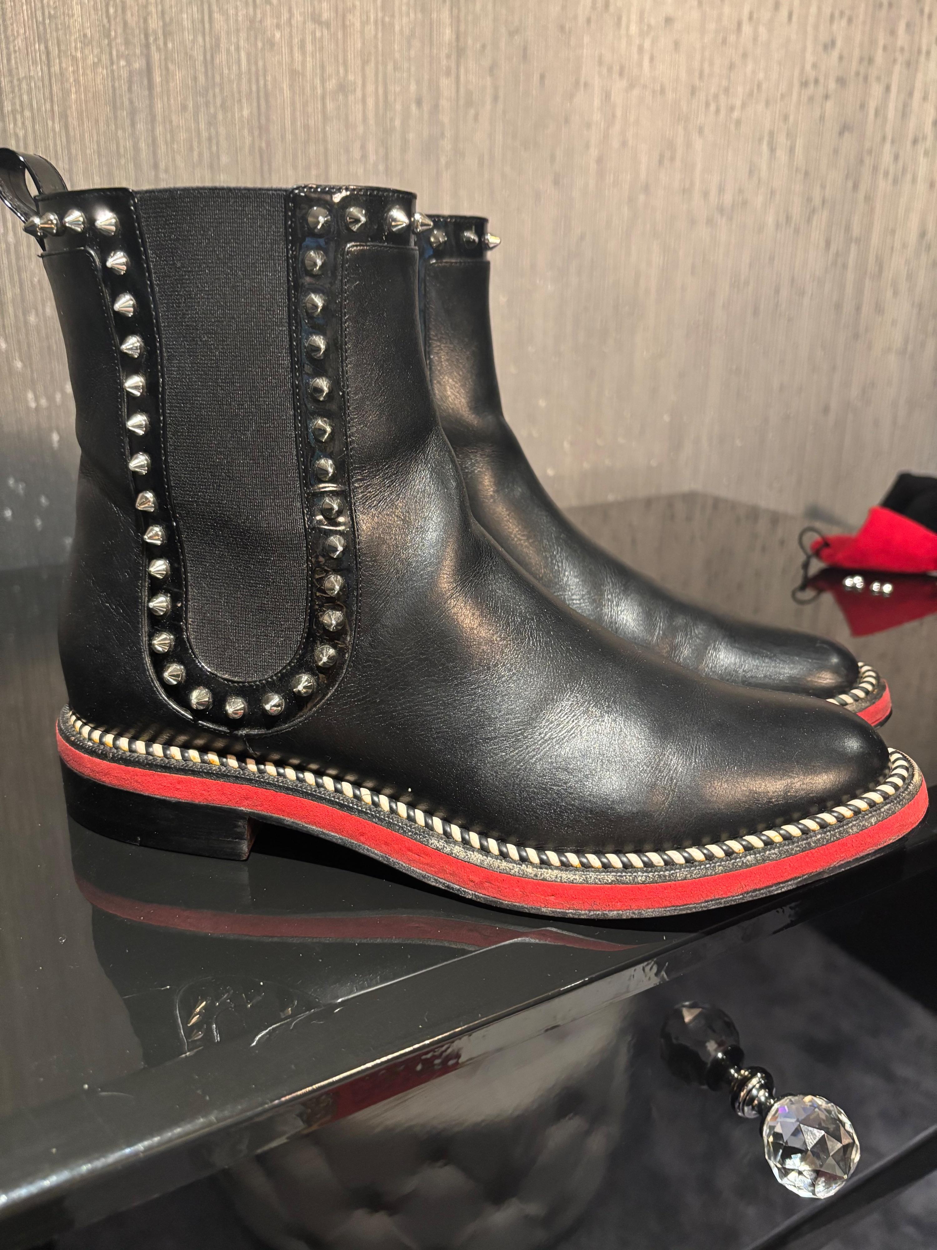 Louboutin Black Leather Stud Detail Chelsea Boots