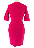 Pink Stretch Bandage V-Neck Zipped Dress
