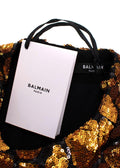 Balmain Gold and Black Sequin Long Sleeve Mini Dress