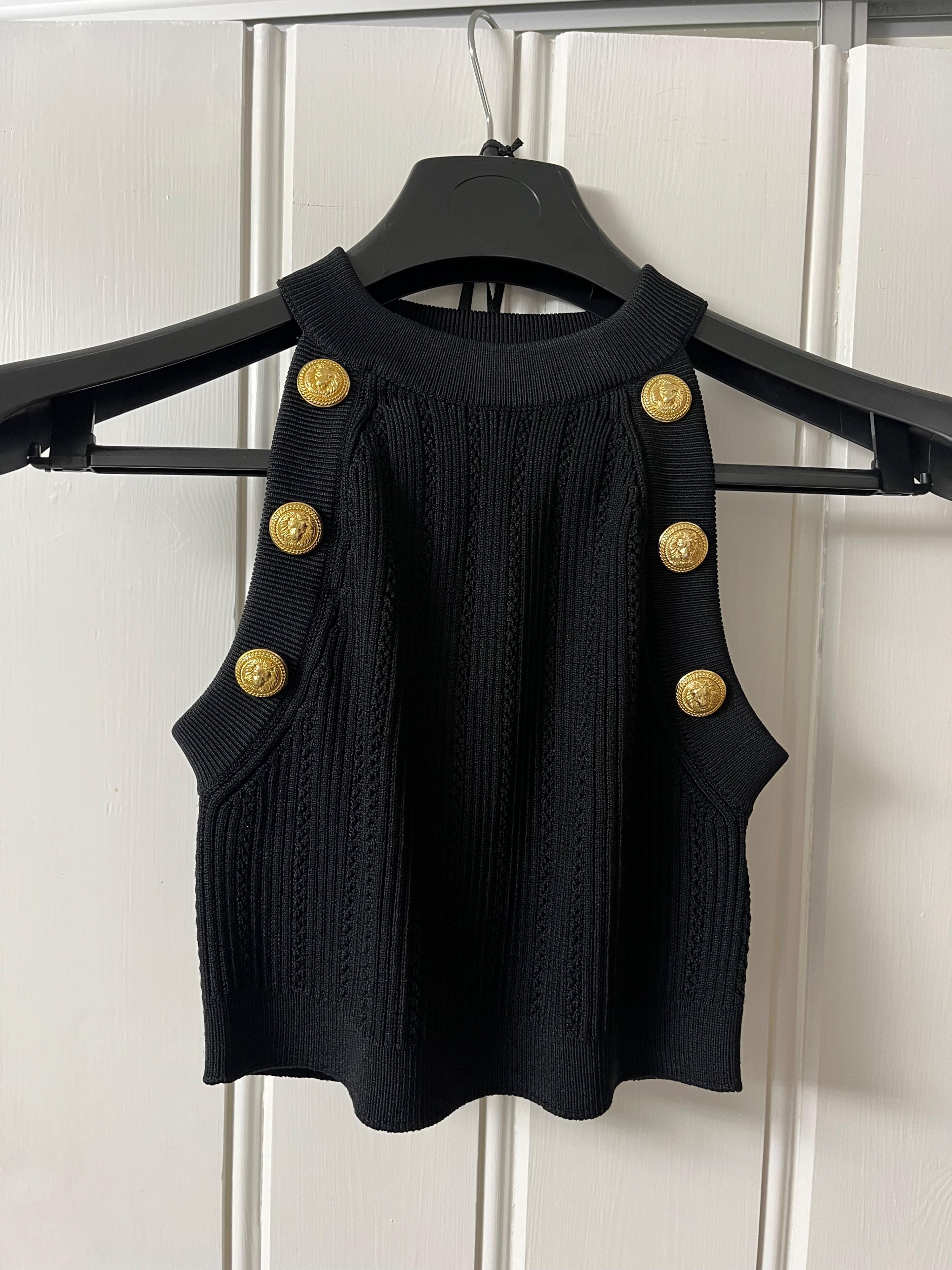 Balmain Black Knitted Crop Top