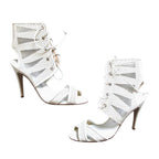 Manolo Blahnik White Lasercut Lace-Up Sandals
