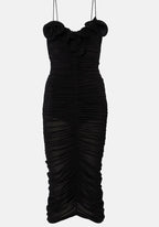 Black Ruffled Ruched Midi Dress