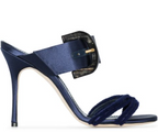 Manolo Blahnik Navy Guey Open Toe Mules