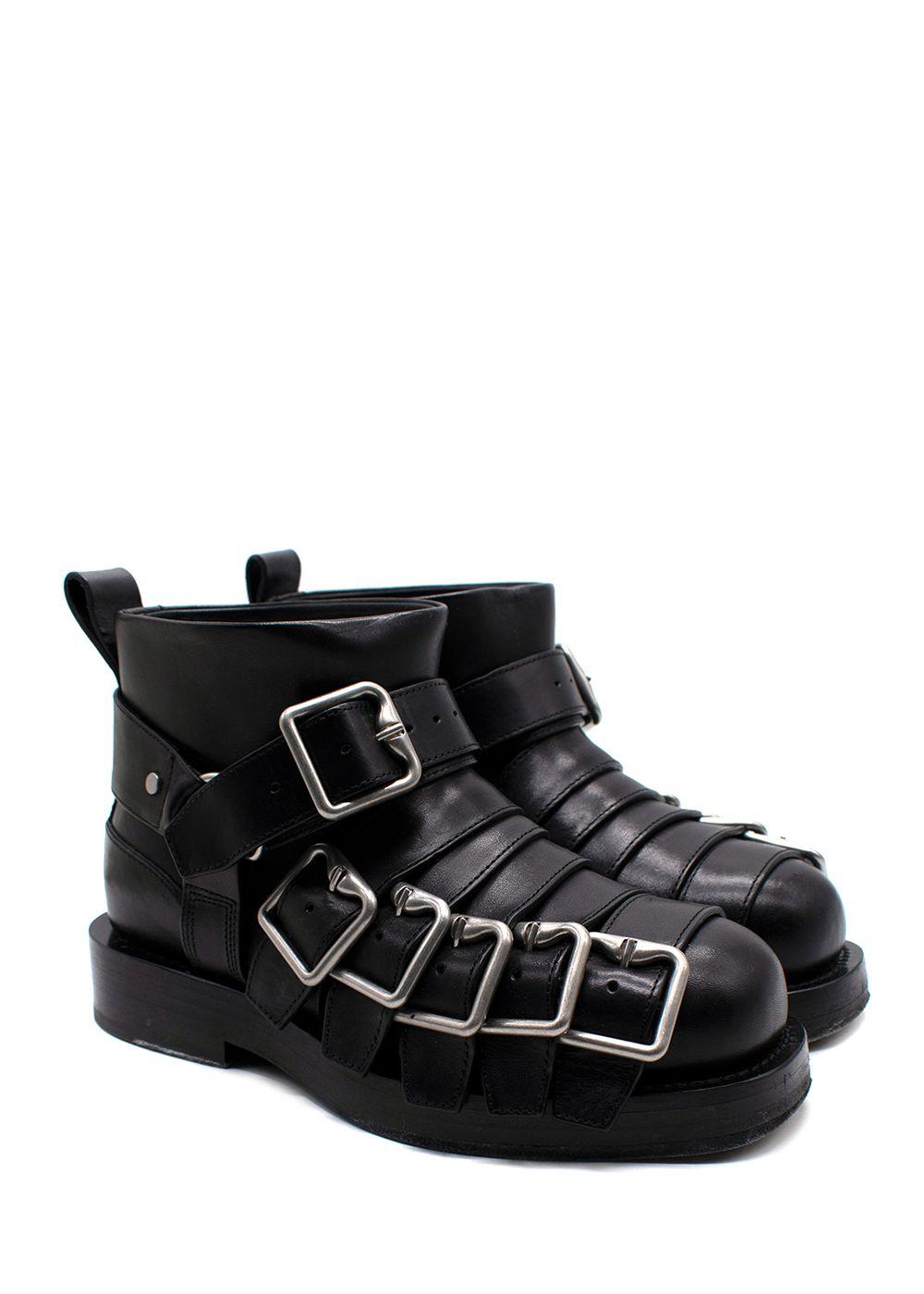 Burberry Black Multi-strap Leather Buckle Biker Boots