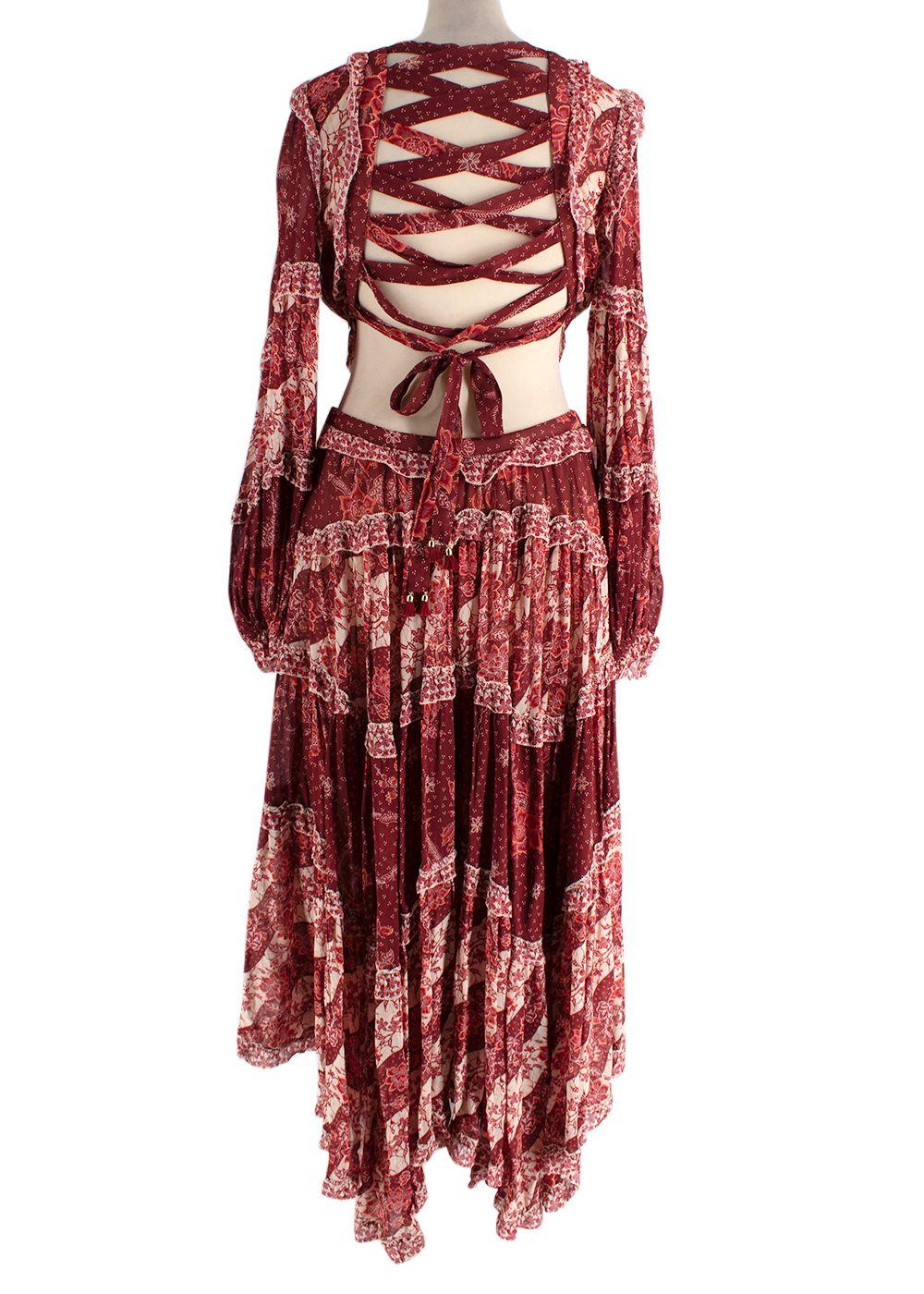 Zimmermann Red Eyes On Summer Lace-up Printed Chiffon Maxi Dress