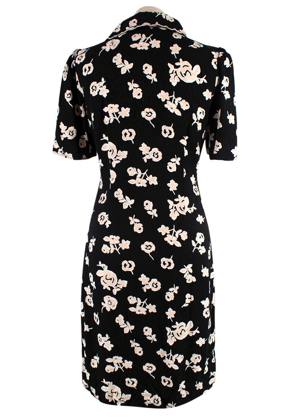 Rouje Black and Cream Floral V-Neck Dress