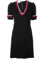 Gucci Black Web Trim Ruffled Dress