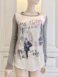 Blugirl Folies Silk New York Scene Swarovski Crystal Long Sleeve Top