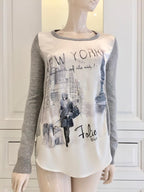 Blugirl Folies Silk New York Scene Swarovski Crystal Long Sleeve Top