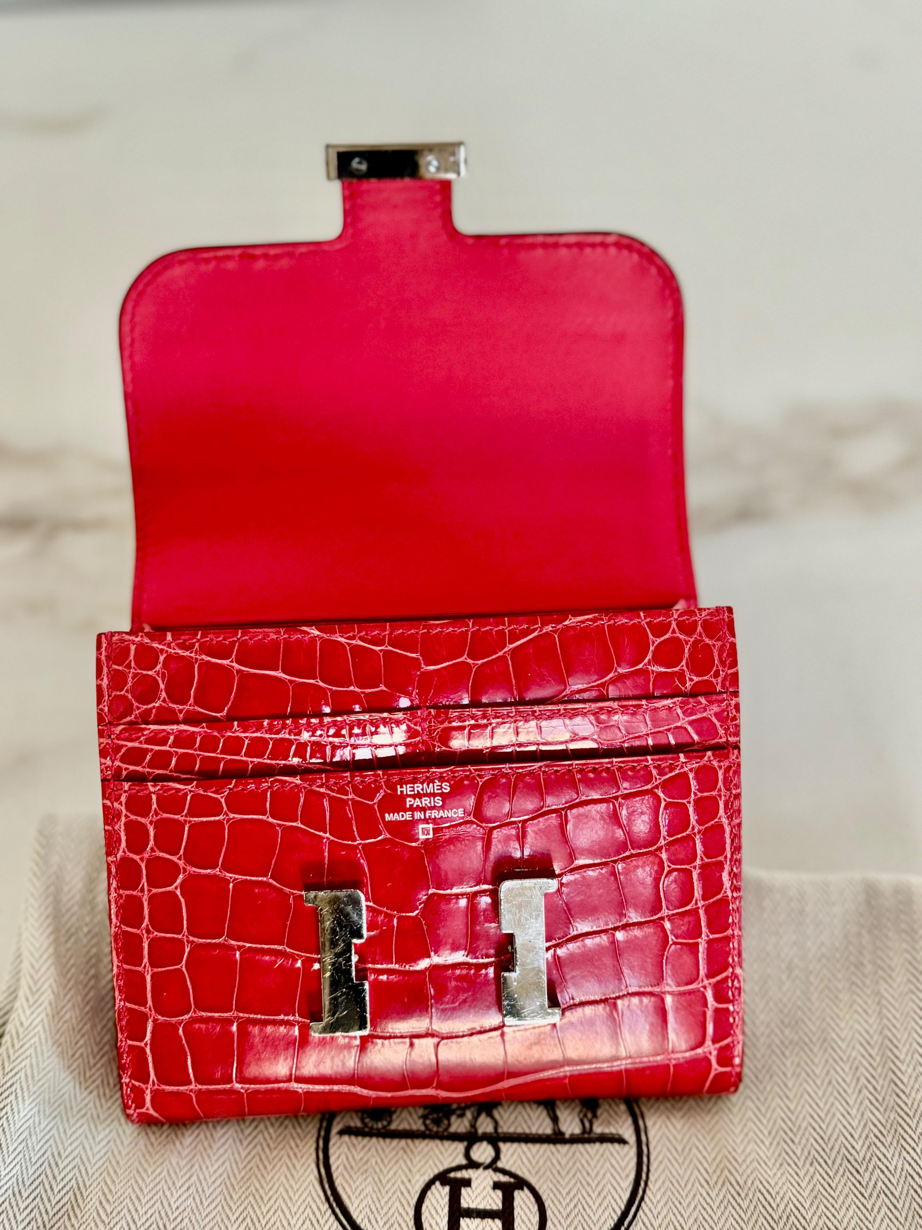 Hermes Geranium Shiny Alligator Constance Wallet