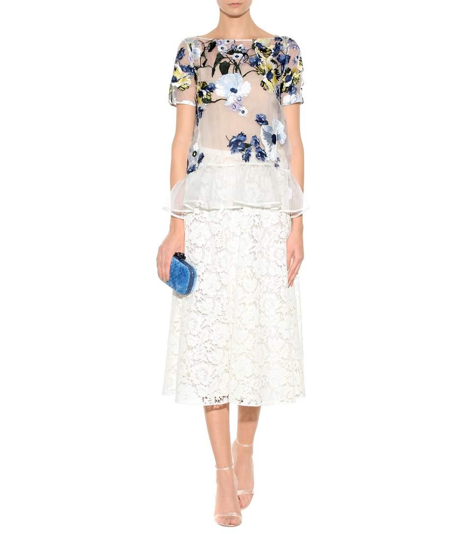 Erdem Blue Noelle Floral-embroidered Top