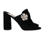 Prada Embellished Black Suede Heeled Mules