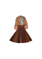 Bronze metallic lame pussy-bow dress