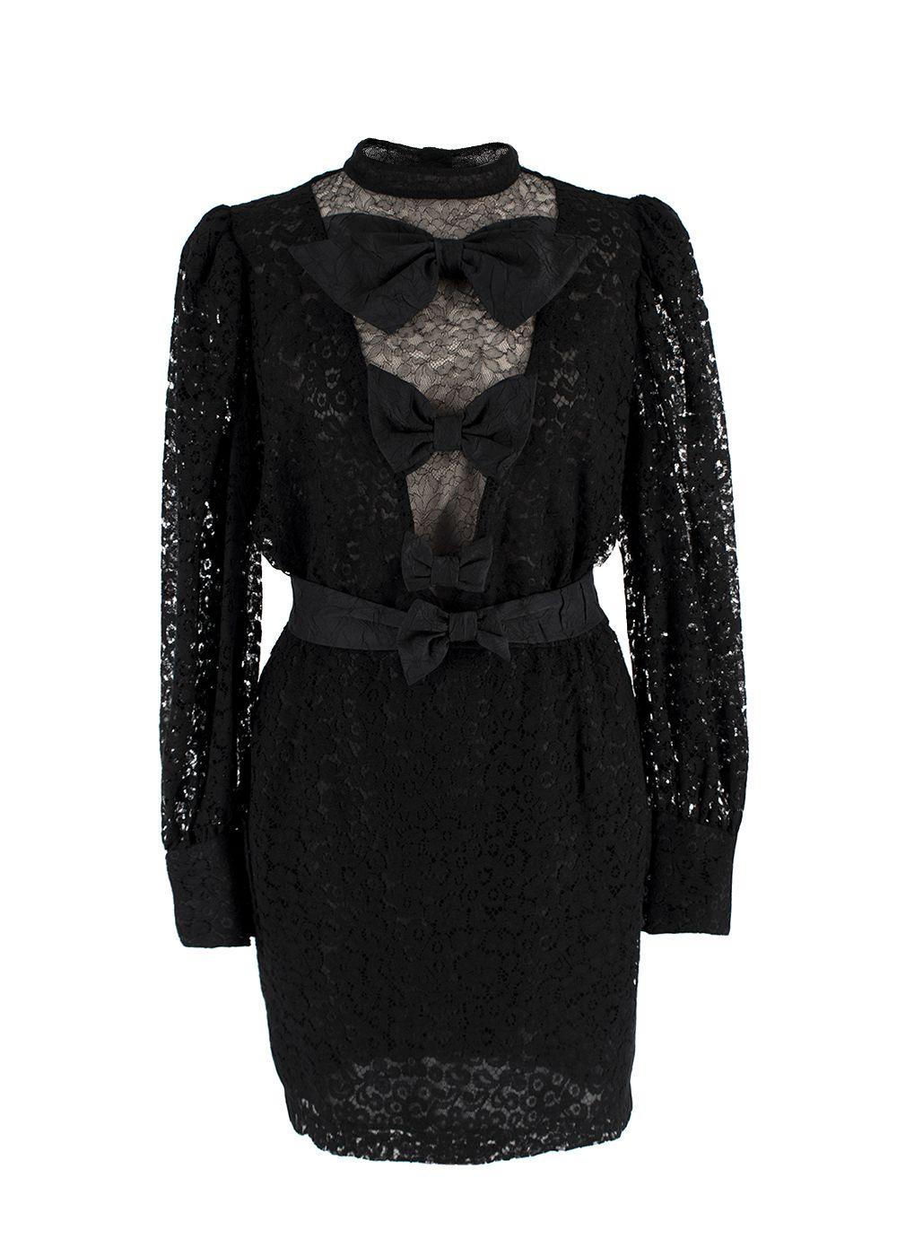 Alessandra Rich Black Lace Bow Mini Dress