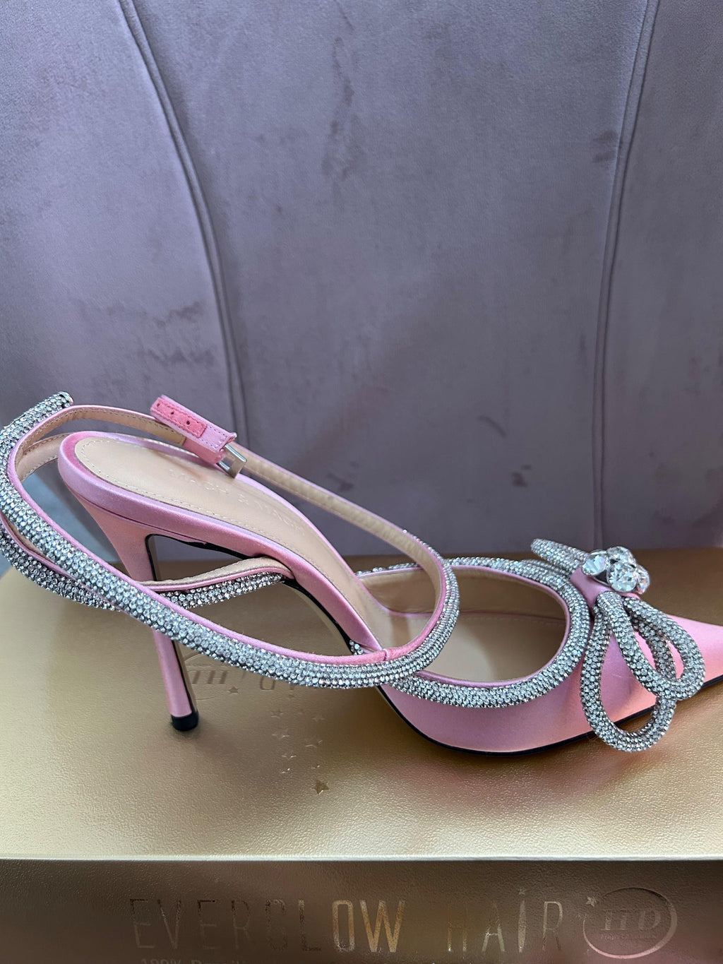 Double Bow Crystal Embellished Pink Satin Pumps