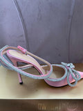 Double Bow Crystal Embellished Pink Satin Pumps