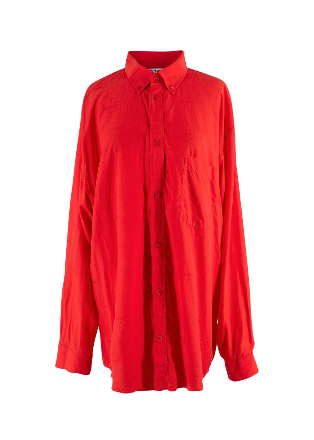 Balenciaga Red  Jacquard Oversized Silk Shirt