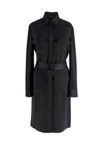 The Row Belted Black Satin Shirt Dress