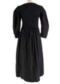 Ganni Black Cotton Poplin Open Neck Smock Midi Dress